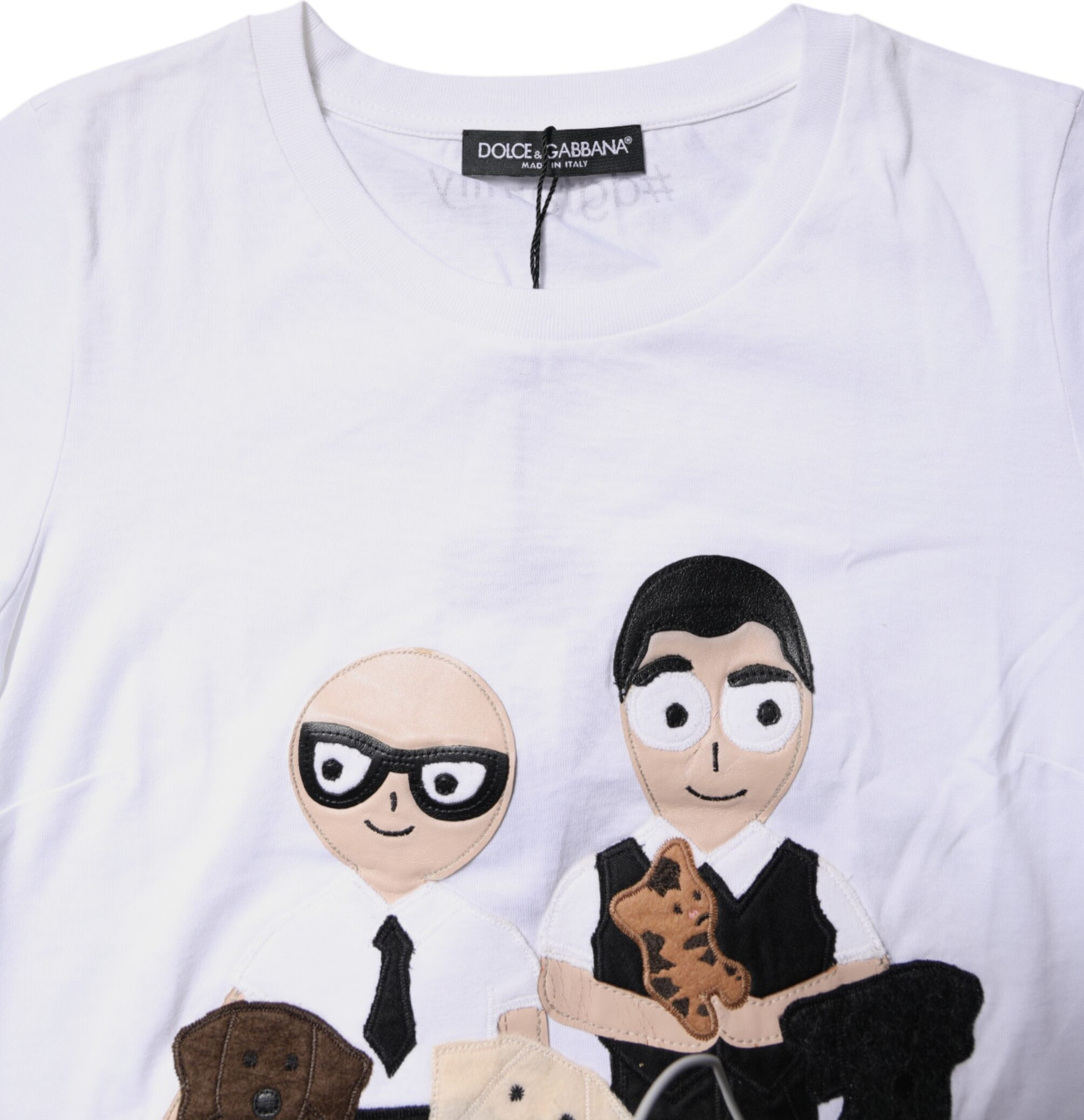 Футболка Dolce & Gabbana Белая хлопковая футболка с вышивкой #DGFAMILY
