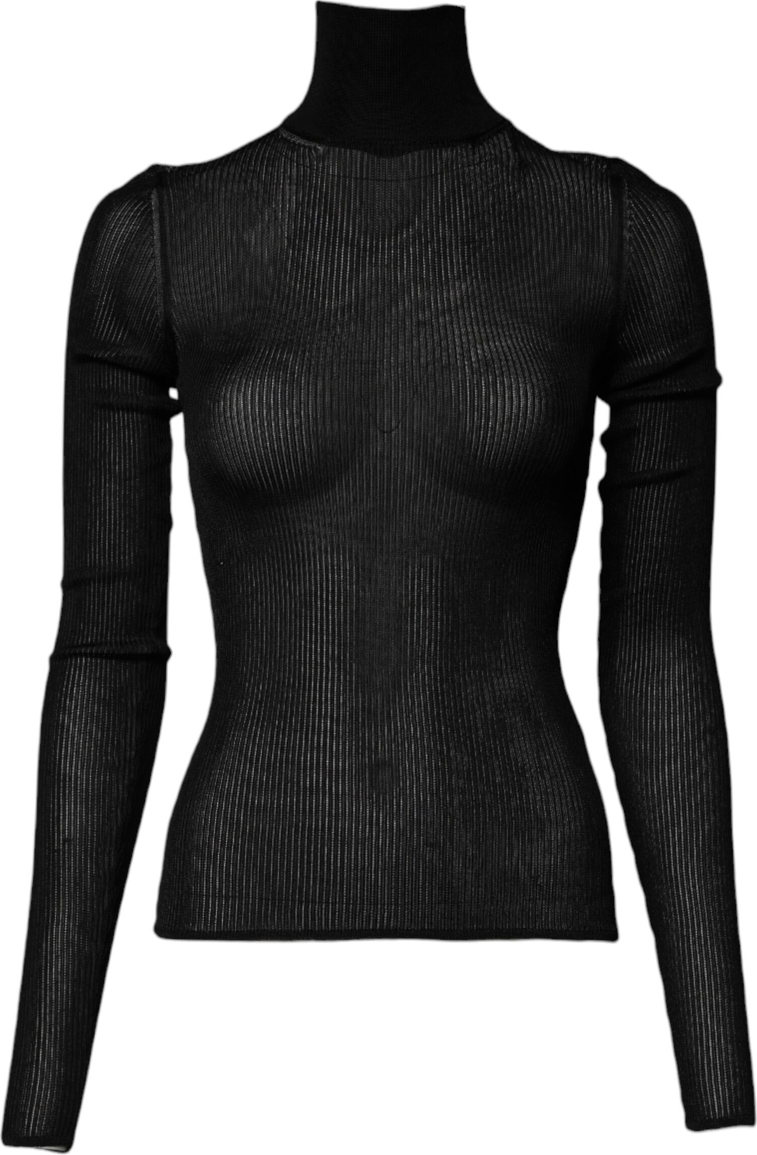 Dolce & Gabbana Black Knit Long Sleeves Turtleneck Slim Top