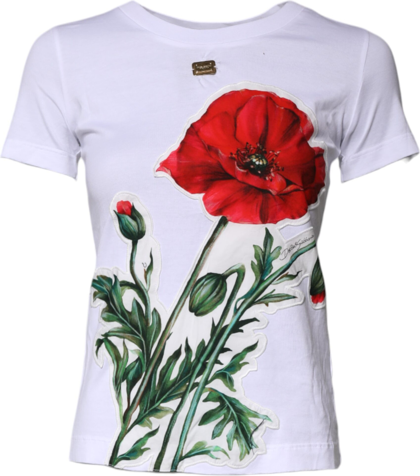White Floral Print Cotton Crew Neck T-shirt Dolce & Gabbana