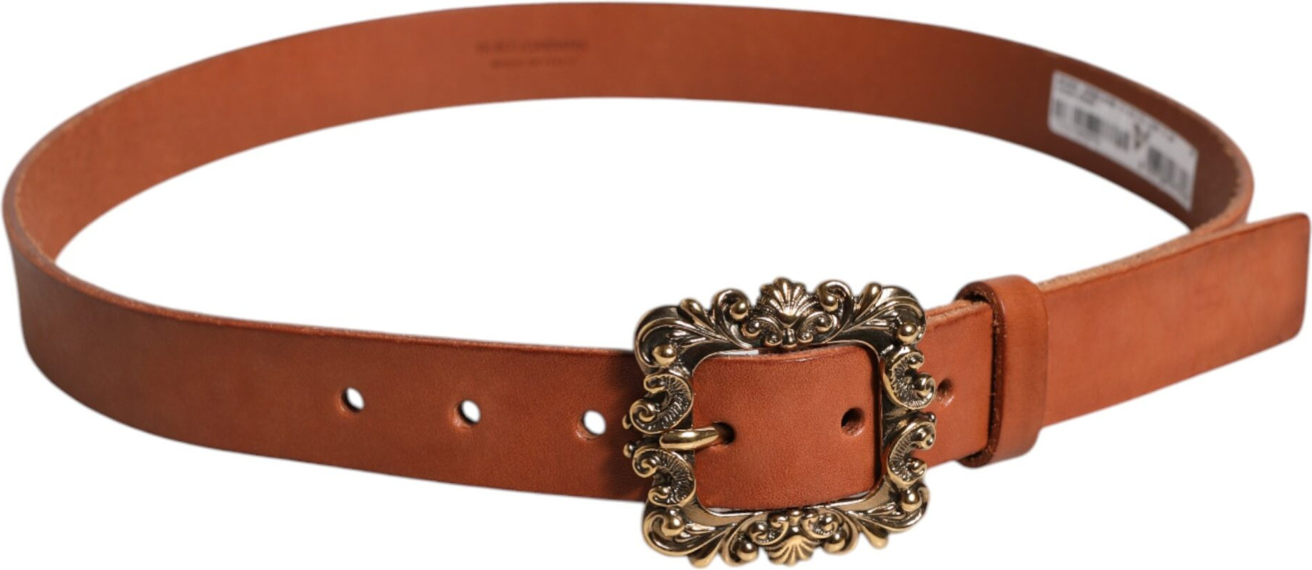 Belt Dolce & Gabbana Brown Leather Gold Metal Baroque Buckle Belt