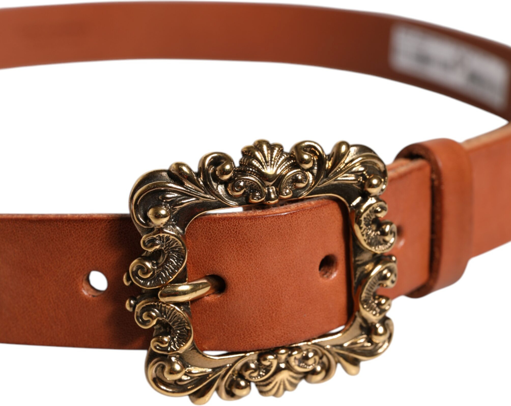 Belt Dolce & Gabbana Brown Leather Gold Metal Baroque Buckle Belt