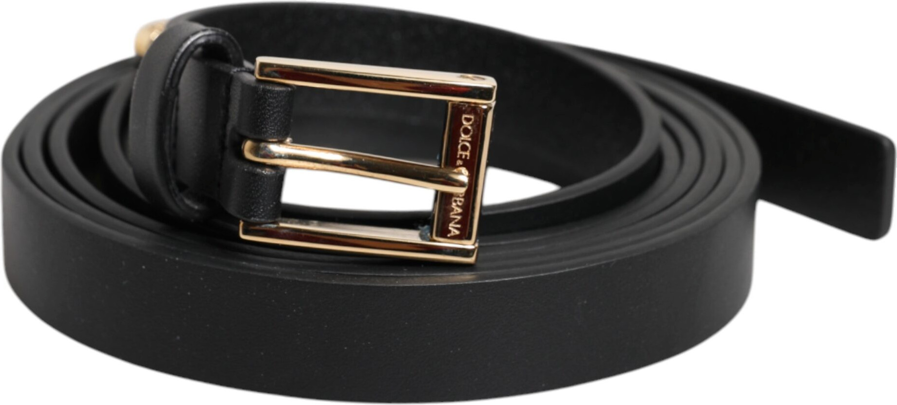 Ремень Dolce & Gabbana Черная телячья кожа Золотая металлическая пряжка