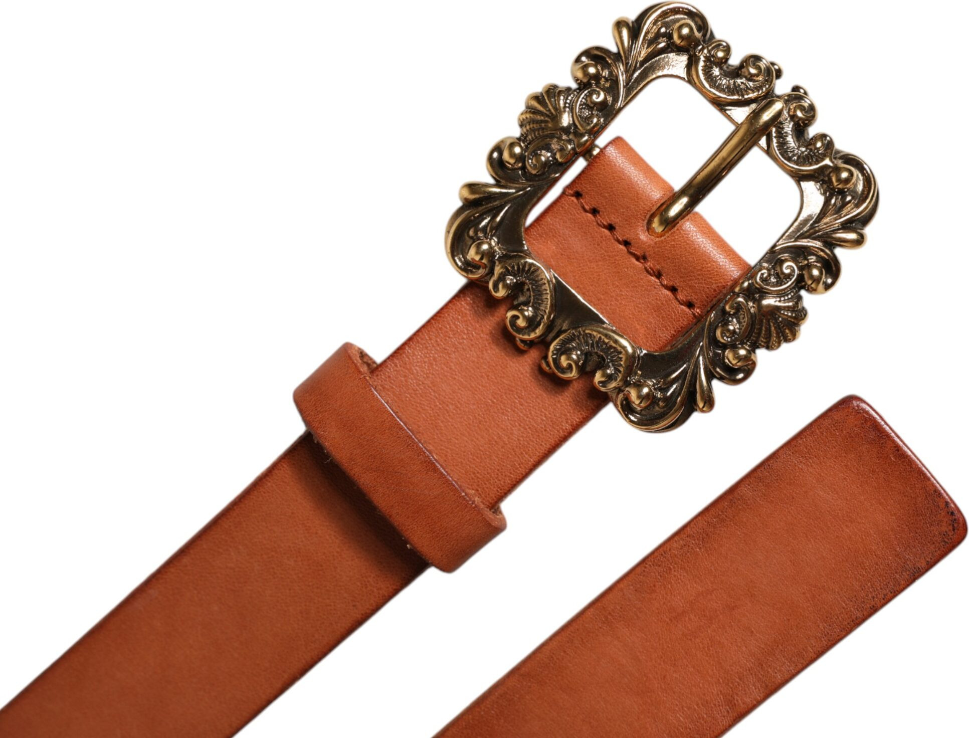 Belt Dolce & Gabbana Brown Leather Gold Metal Baroque Buckle Belt