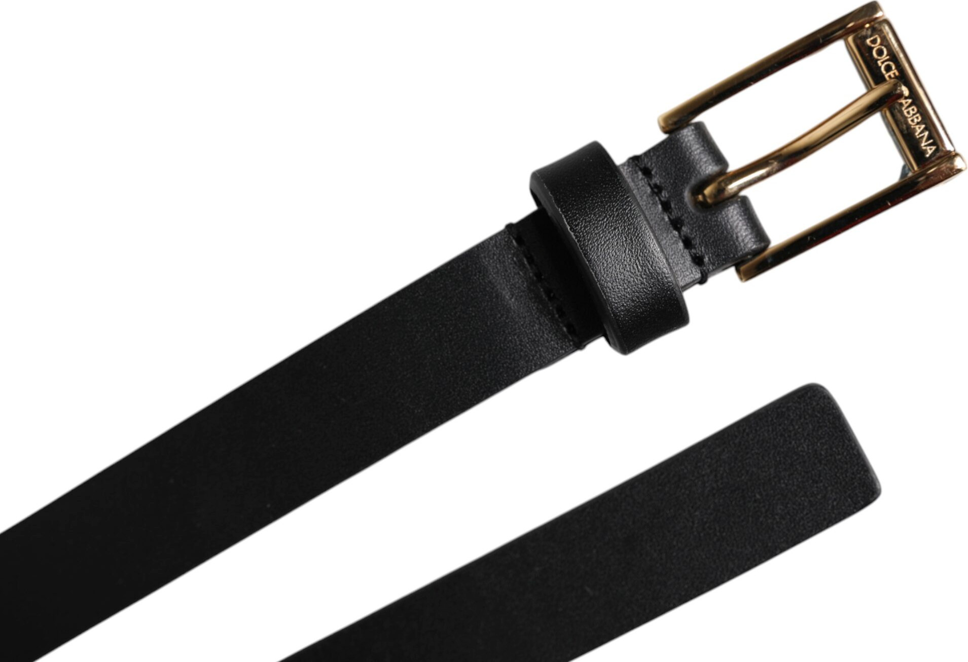 Belt Dolce & Gabbana Black Calf Leather Gold Metal Buckle