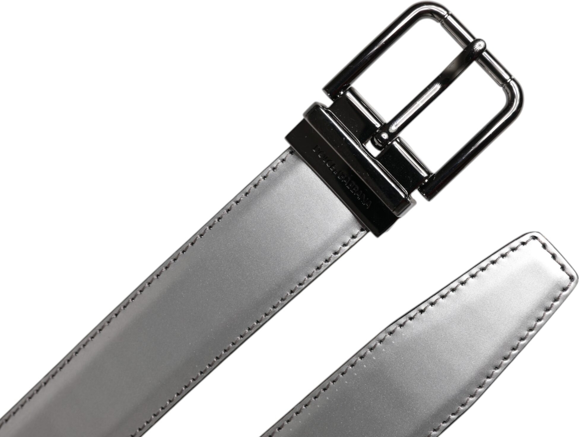 Belt Dolce & Gabbana Silver Leather Classic Metal Logo Buckle