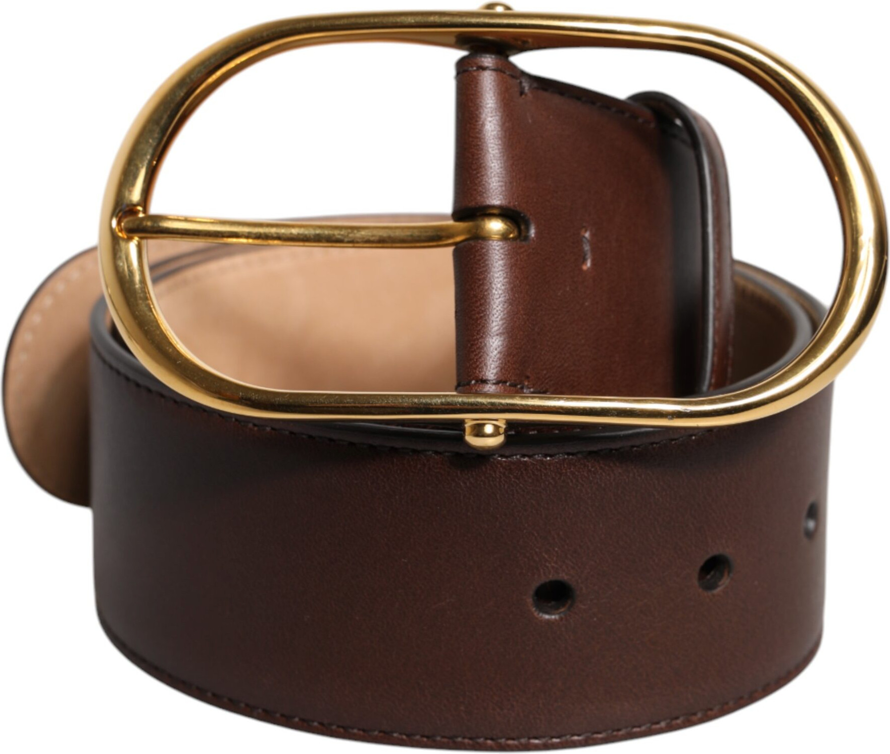 Belt Dolce & Gabbana Brown Logo Engraved Metal Waist Buckle