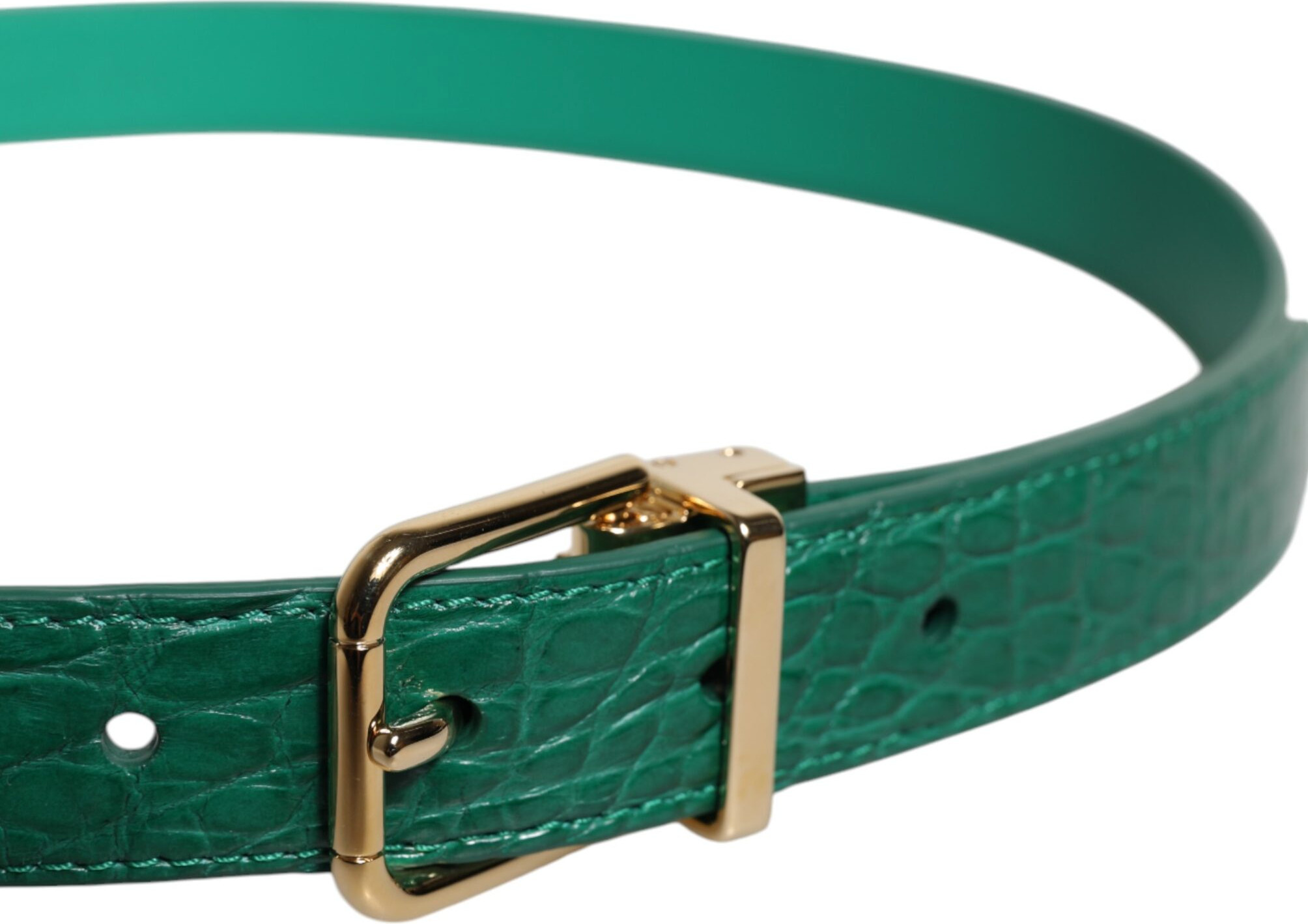 Belt Dolce & Gabbana Green Leather Logo Metal Waist Buckle Belt
