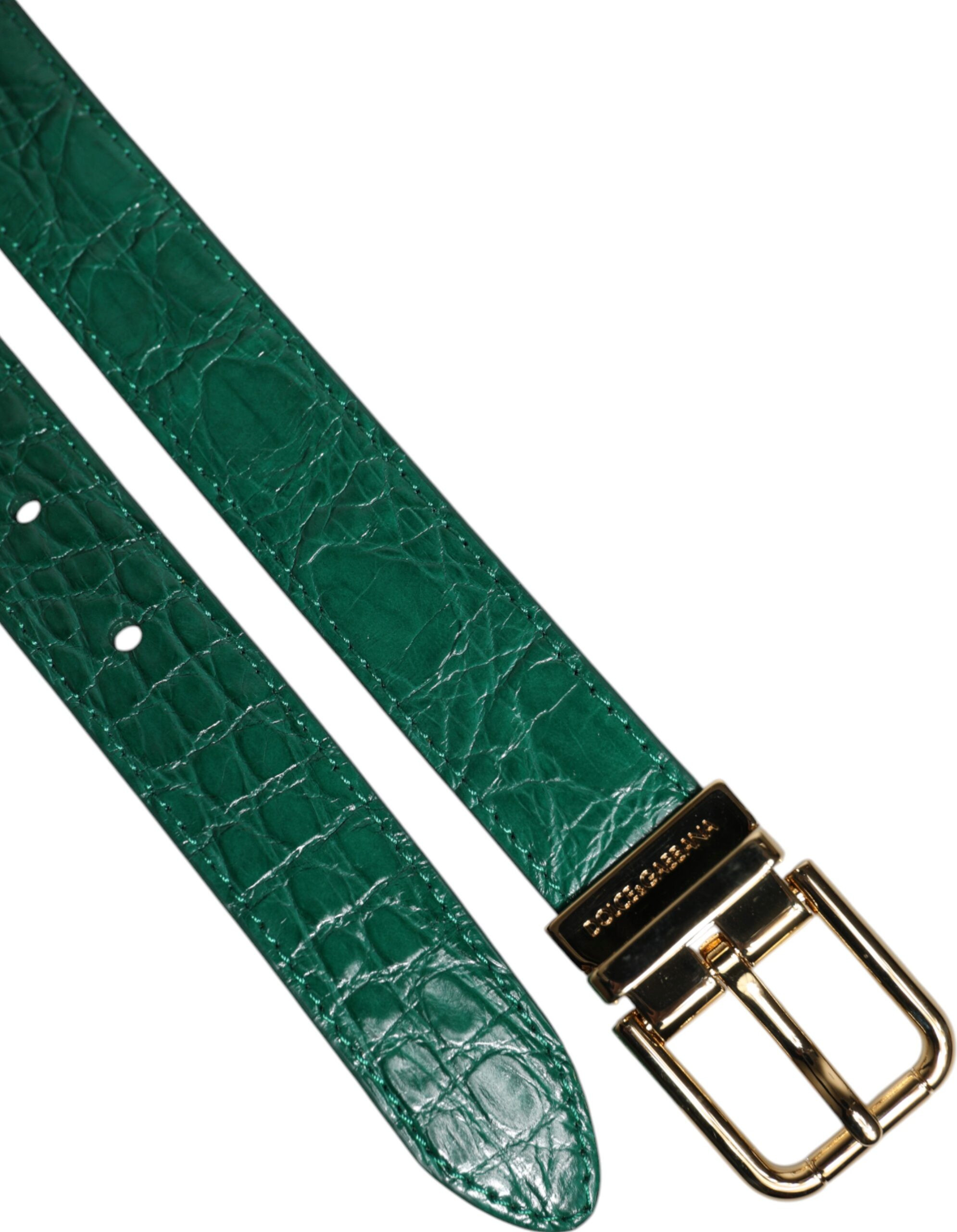 Belt Dolce & Gabbana Green Leather Logo Metal Waist Buckle Belt