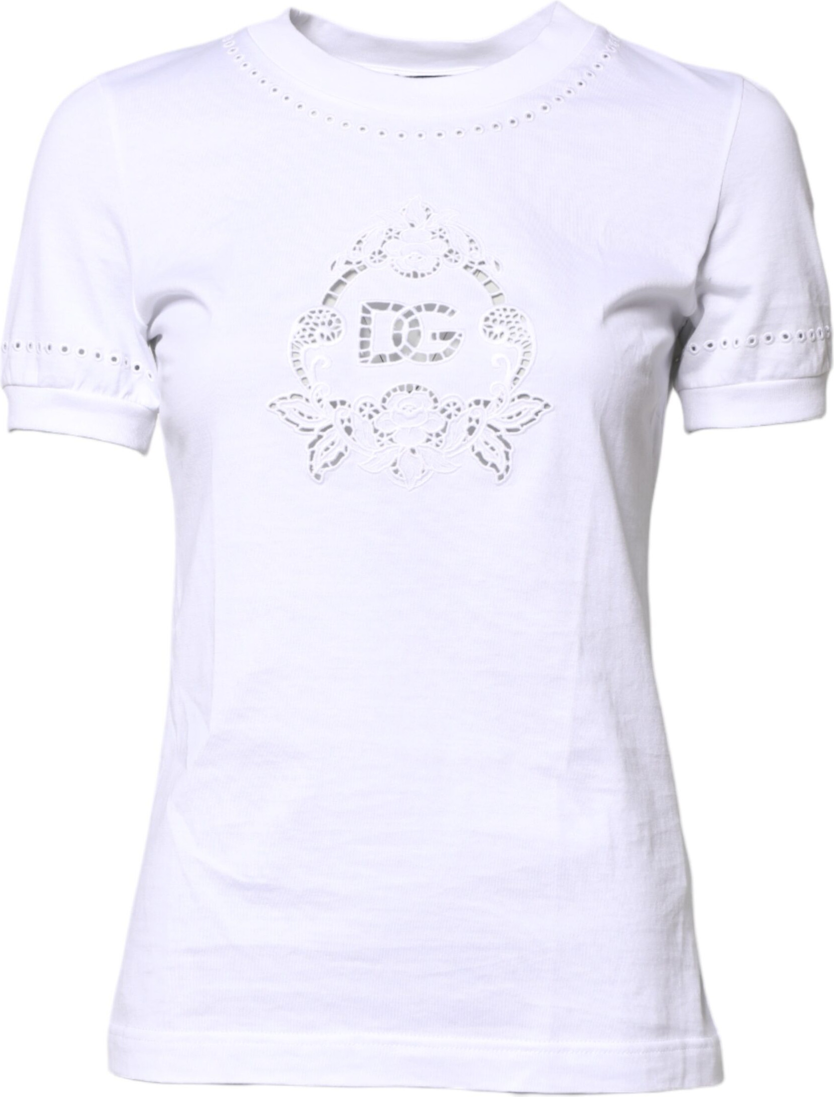 T-shirt Dolce & Gabbana White Cotton Floral Logo Crew Neck