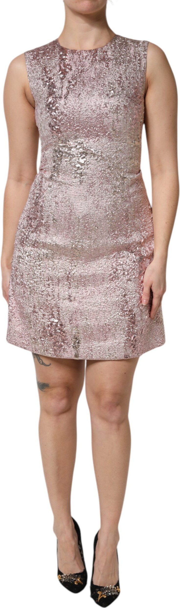 Dolce & Gabbana Pushti Jacquard Detalsiz Mini Ko'ylak