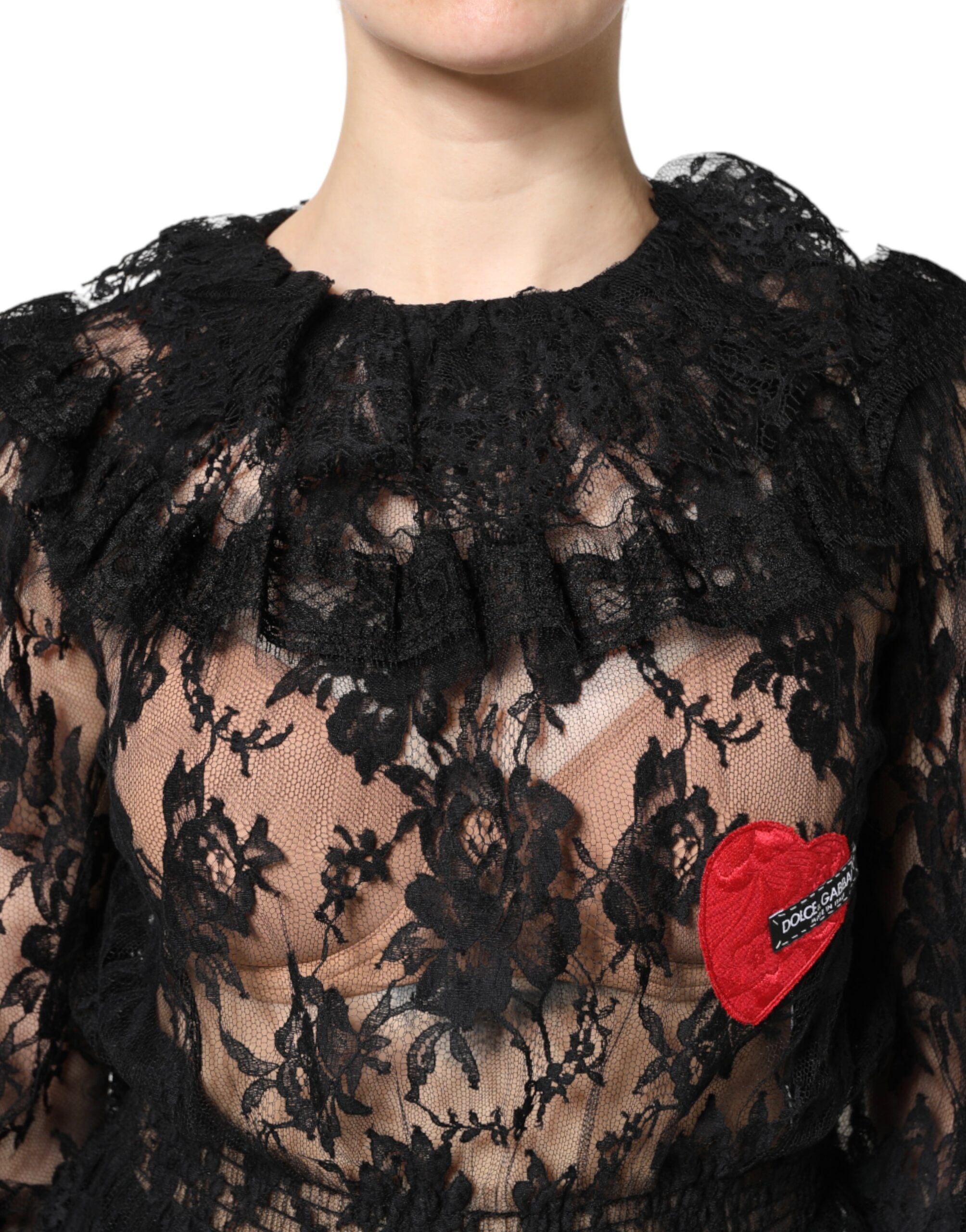 Black Cotton Floral Lace Women Blouse Top Dolce & Gabbana