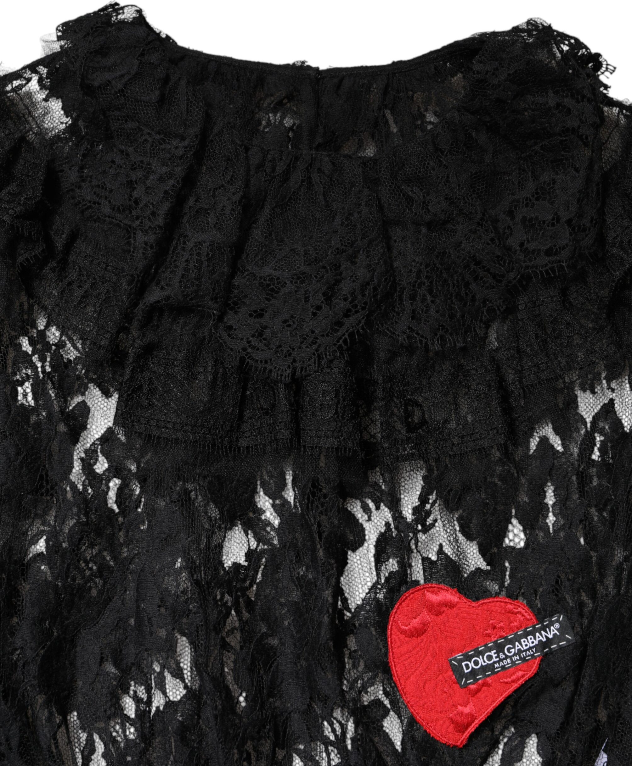 Black Cotton Floral Lace Women Blouse Top Dolce & Gabbana