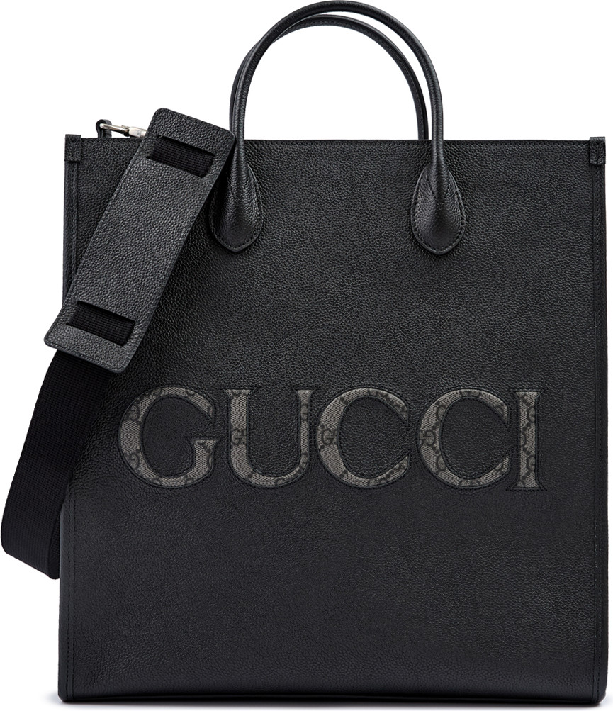 Сумка-тоут Gucci Черная кожаная со средним логотипом
