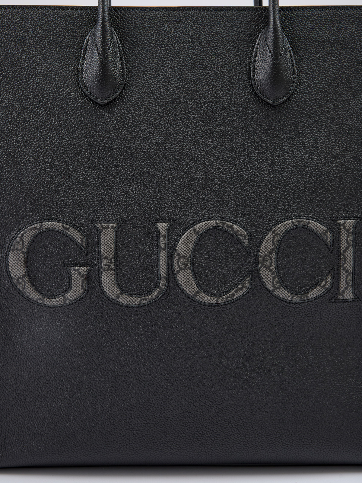 Сумка-тоут Gucci Черная кожаная со средним логотипом
