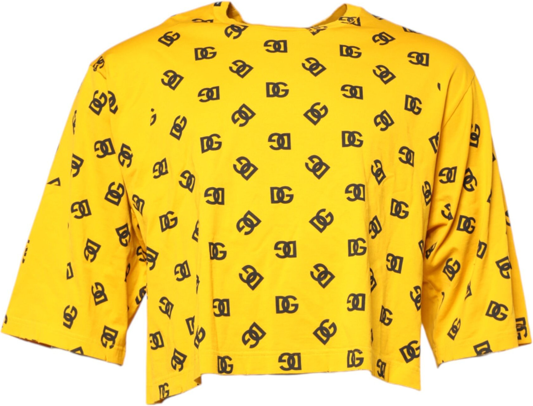 Yellow Cotton DG Logo Print Cropped T-shirt Dolce & Gabbana