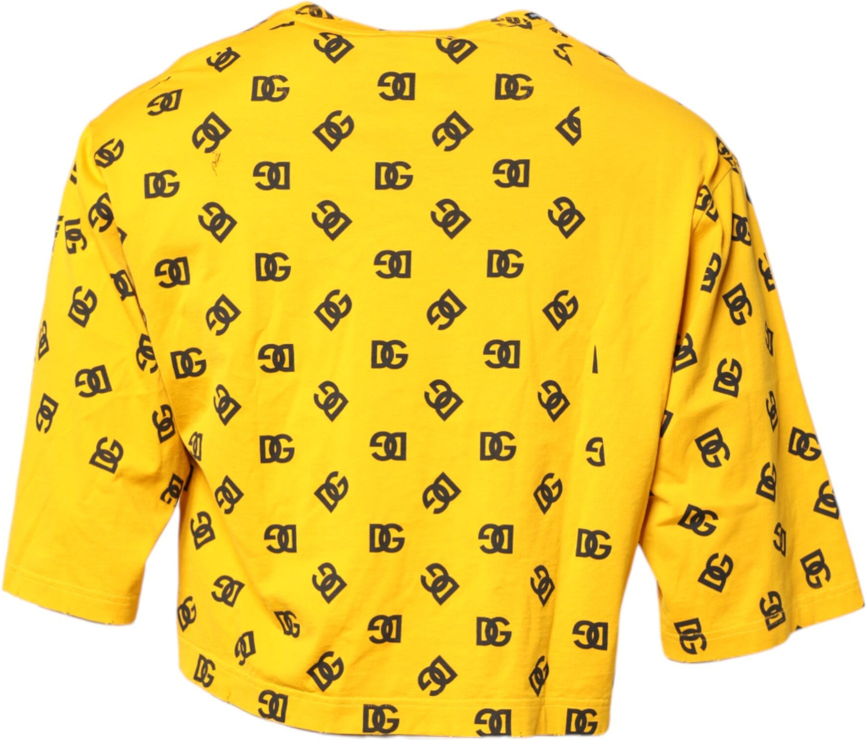 Yellow Cotton DG Logo Print Cropped T-shirt Dolce & Gabbana