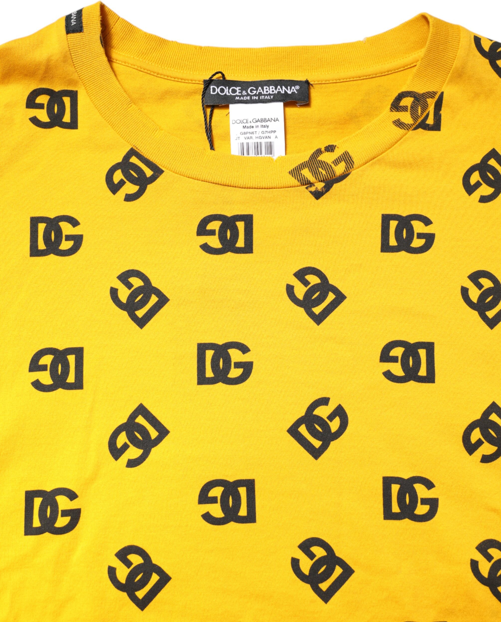 Yellow Cotton DG Logo Print Cropped T-shirt Dolce & Gabbana