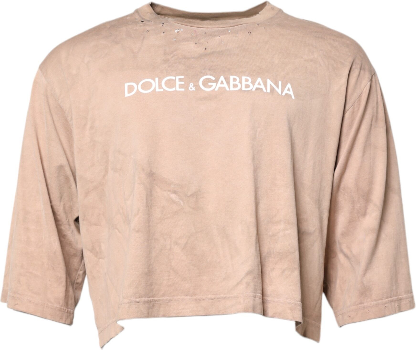 Beige Tie Dye Logo Print Cropped T-shirt Dolce & Gabbana