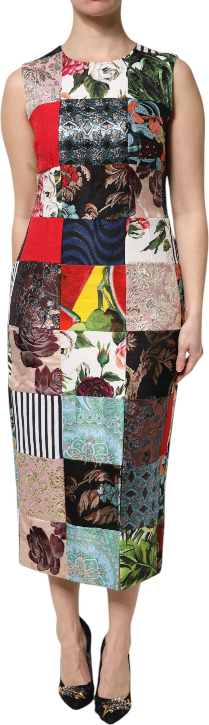 Multicolor Patchwork Sleeveless Sheath Dress Dolce & Gabbana