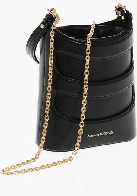Сумка-ведро Alexander McQueen Кожаная THE RISE Mini Bucket Bag с цепочкой на плечо
