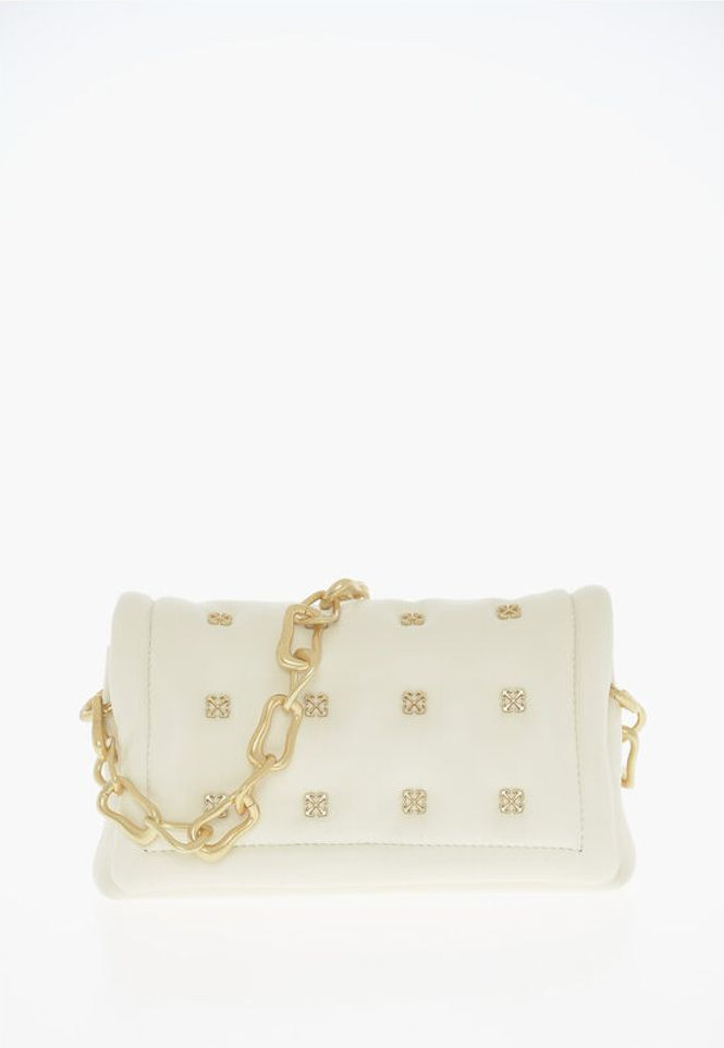 Сумка на плечо Off-White Кожаная сумка на плечо с культовым мотивом из золотистого металла