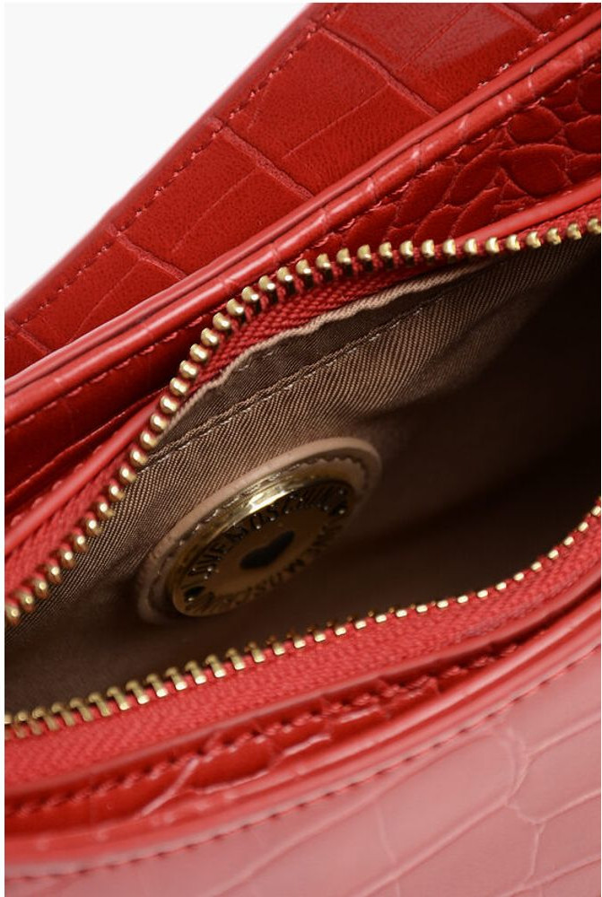 Hobo Bag Moschino LOVE Crocodile Effect Faux Leather Hobo Bag with Golden Hear