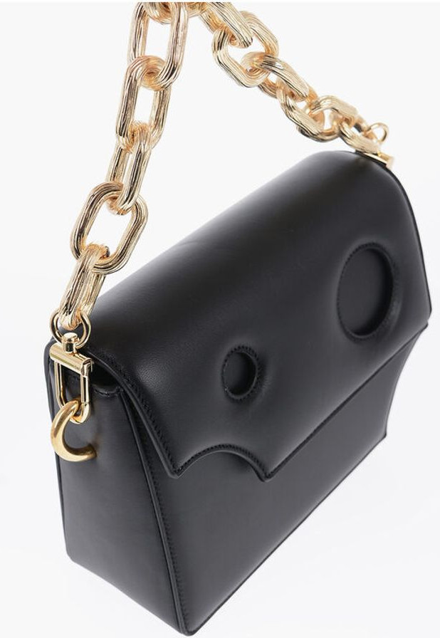 Crossbody Bag Off-White Leather Crossbody Bag with Cut-Out Details and Golden Chain
