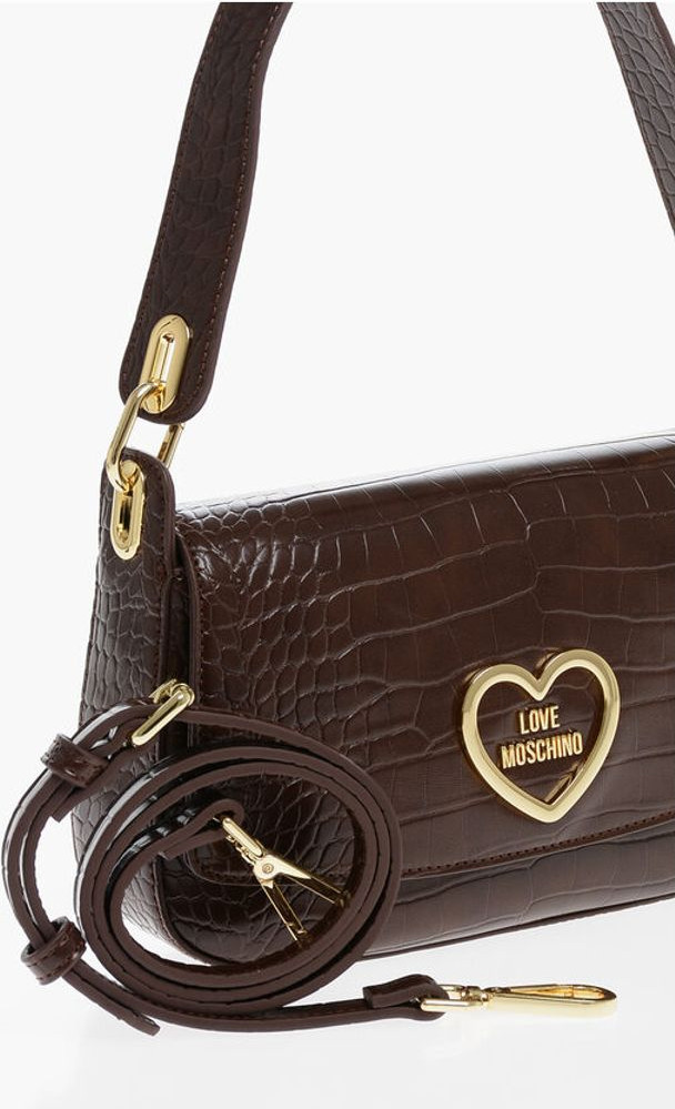 Moschino LOVE uchun "Timsah Effektli“ sun'iy charmdan yelka sumkasi Oltin rangli
