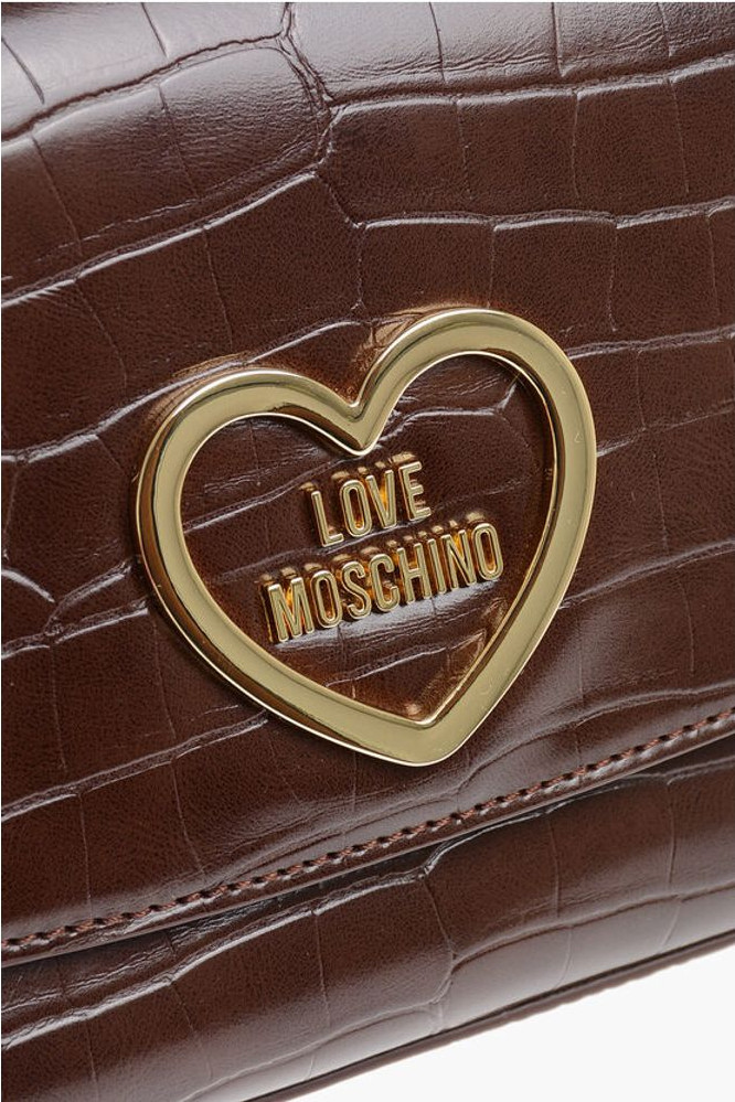 Moschino LOVE uchun "Timsah Effektli“ sun'iy charmdan yelka sumkasi Oltin rangli