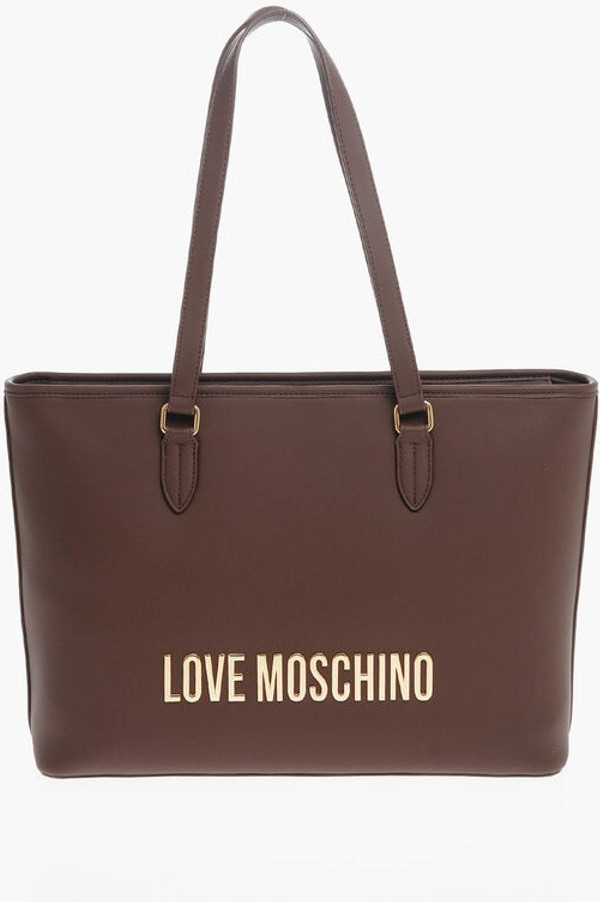 Tote Bag Moschino LOVE Lyuk Faux Leather Tote Bag Oltin Bosma Maxi Logotipli