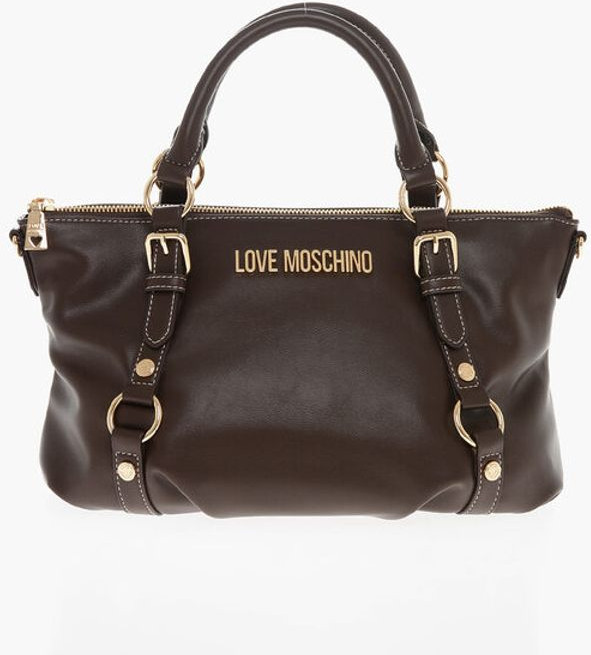 Handbag Moschino LOVE Faux Leather Hande Bag With Golden Logo