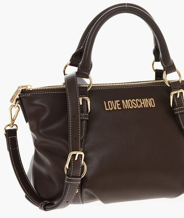 Handbag Moschino LOVE Faux Leather Hande Bag With Golden Logo