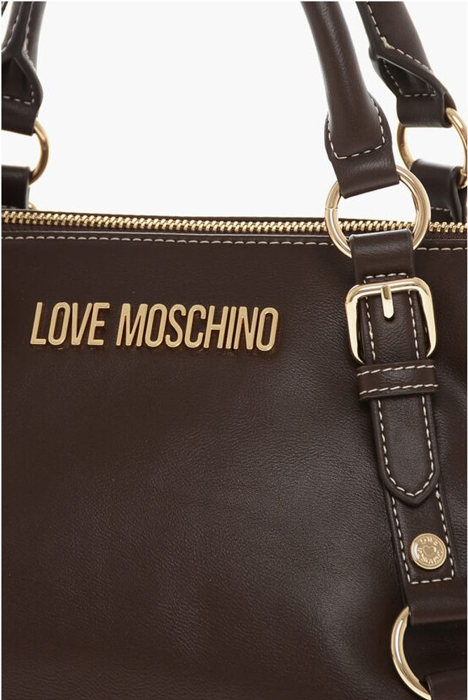 Handbag Moschino LOVE Faux Leather Hande Bag With Golden Logo
