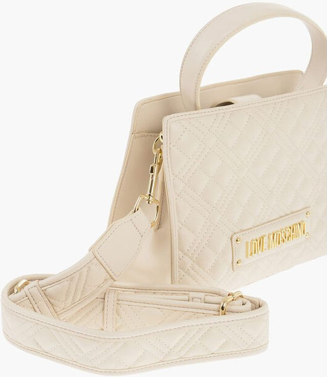 Sumka Moschino LOVE Qayta tikilgan sun'iy charm sumka, yechiladigan yelkaga osiladigan tasma bilan