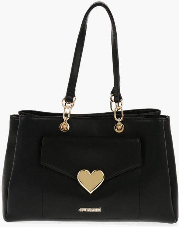 Tote Bag Moschino LOVE Sun'iy Charmachiosani Qoplagan Oltin Logotipli Tote Bag