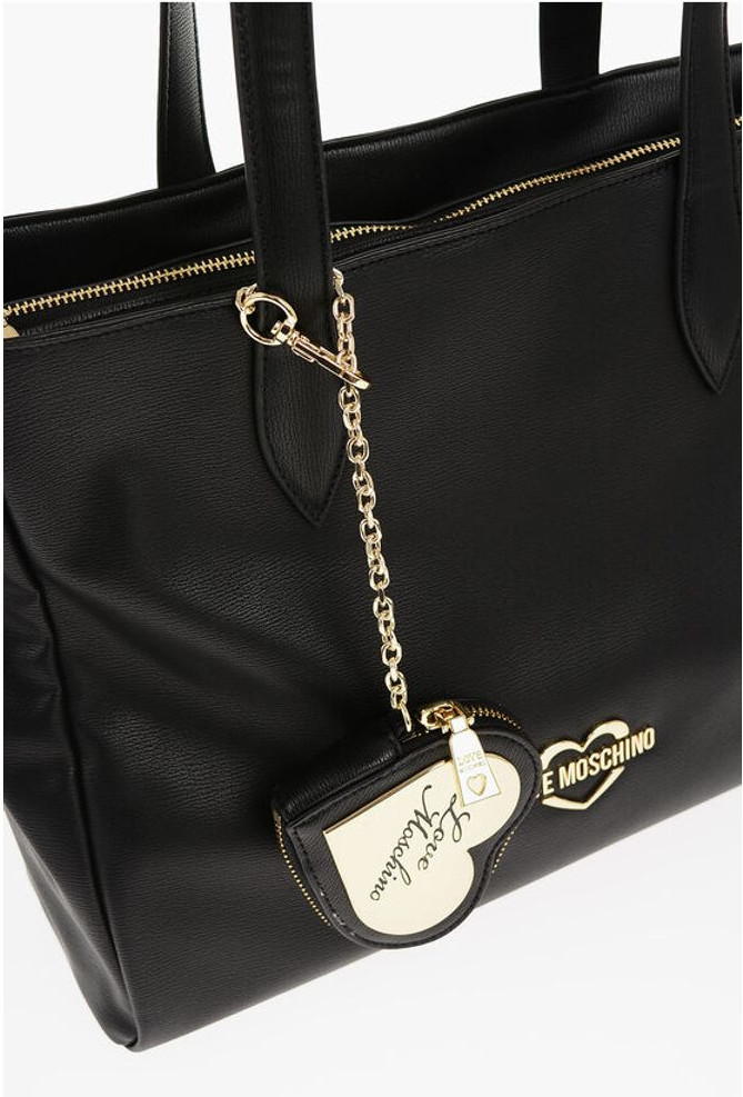 Tote Bag Moschino LOVE Faux Leather Tote Bag with Heart Shaped Pouch
