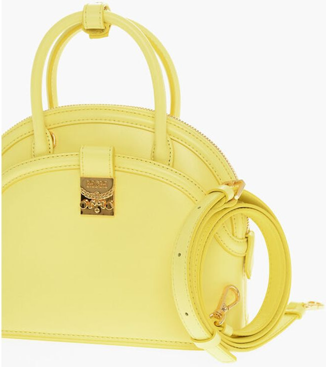 Handbag MCM Leather ANNA Crossboby Bag with Gold Metal Logo Plaque
