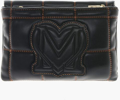 Clutch Moschino LOVE Sun'iy charmdan yasalgan sumka, bo'rtma va oltin logotipli