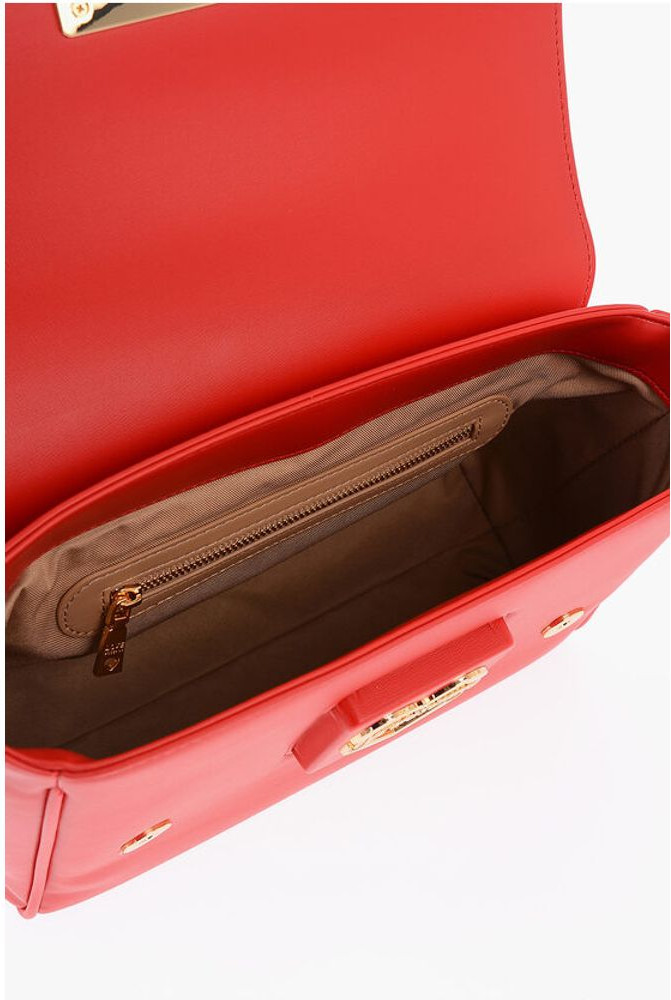 Shoulder Bag Moschino LOVE Suniy Charmdan Tikilgan Sumka Oltin Metall Logotipli