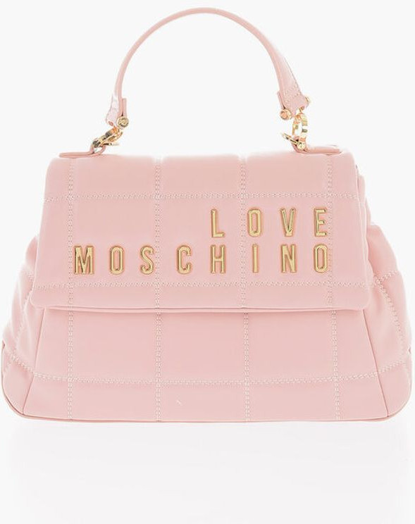 Moschino LOVE Tikish Sun'iy Charmdan Tikilgan Sumka, Oltin Logotipli