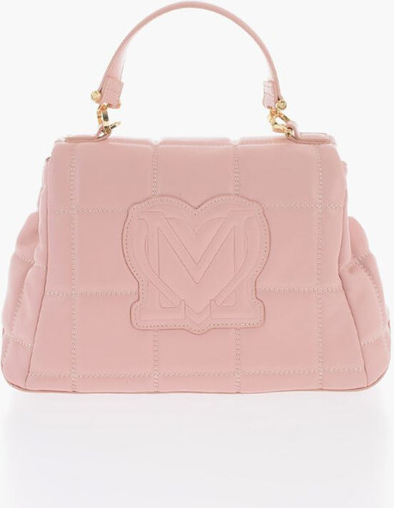 Moschino LOVE Tikish Sun'iy Charmdan Tikilgan Sumka, Oltin Logotipli