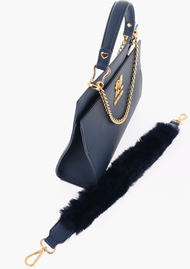 Moschino LOVE Solid Color sumkasi, yechiladigan sun'iy mo'ynali dastasi bilan