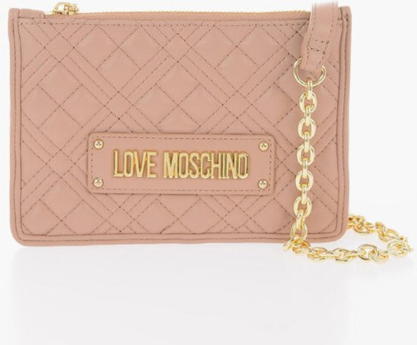 Handbag Moschino LOVE Quilted Faux Leather Clutch with Removable Chain Shoulder