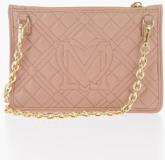 Handbag Moschino LOVE Quilted Faux Leather Clutch with Removable Chain Shoulder