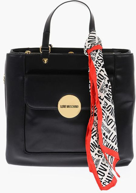Handle Bag Moschino LOVE Faux Leather Maxi Monogram Handle Bag with Removable Ne