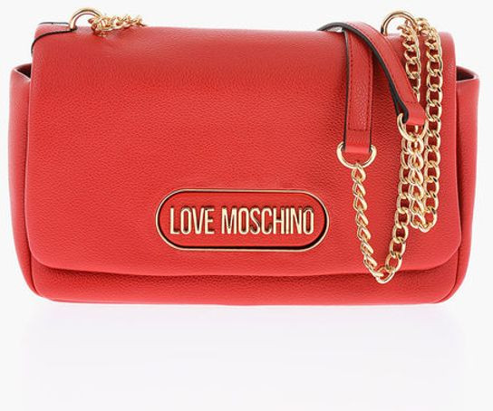 Shoulder Bag Moschino LOVE Textured Faux Leather Shoulder Bag with Golden Logo