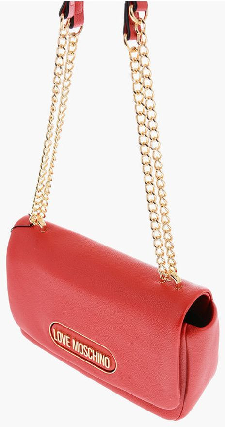 Shoulder Bag Moschino LOVE Textured Faux Leather Shoulder Bag with Golden Logo