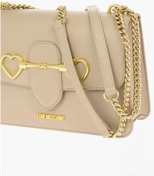 Shoulder Bag Moschino LOVE Faux Leather Shoulder Bag with Maxi Clam Heart Clamp