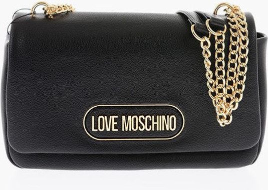 Moschino LOVE logotipli, teksturali, sun'iy charmli yelka sumkasi