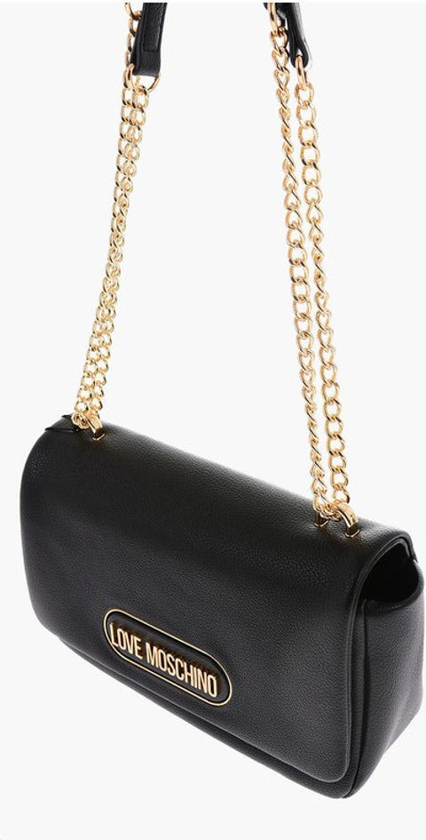 Moschino LOVE logotipli, teksturali, sun'iy charmli yelka sumkasi